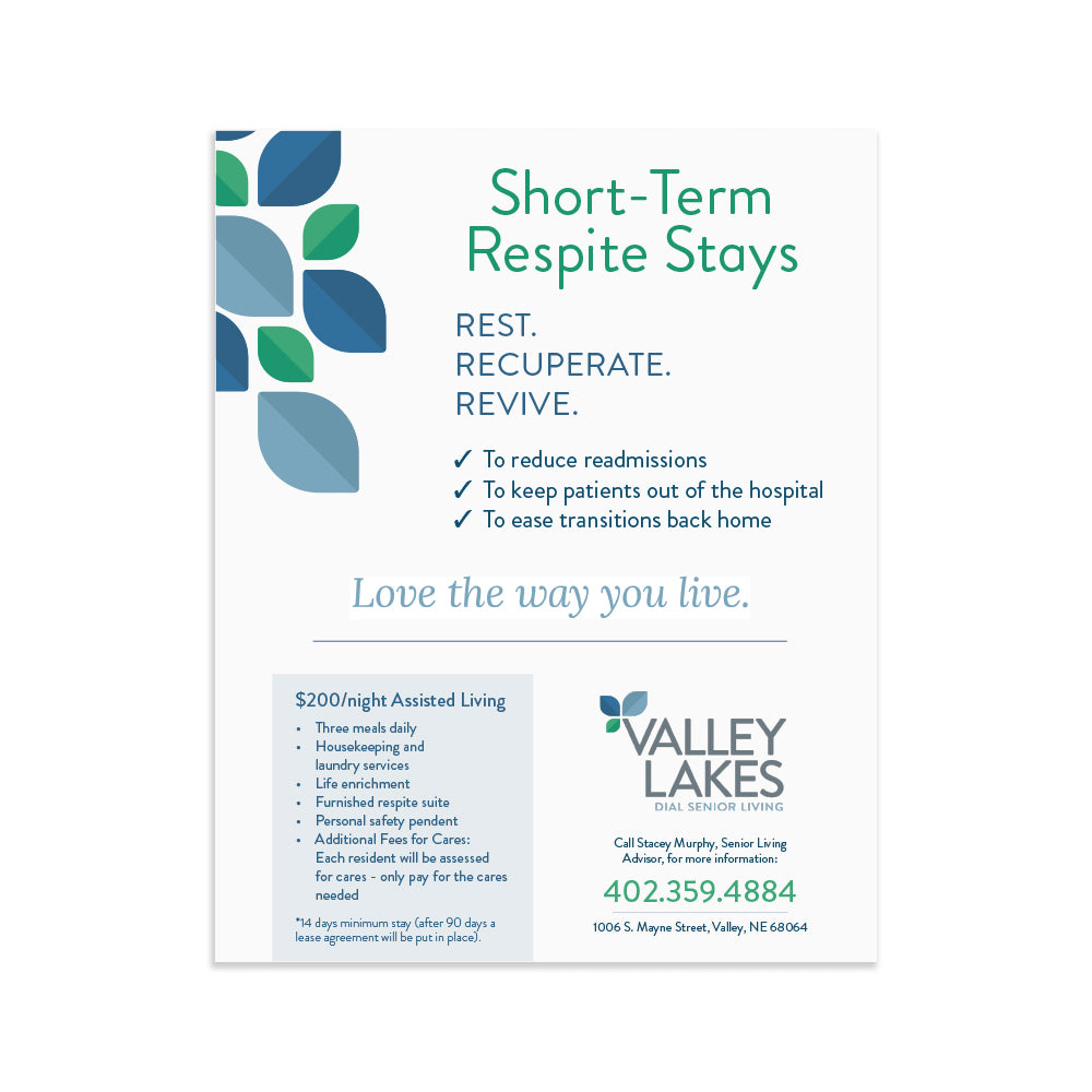 Short Term Respite Stays - Valley Lakes - 8.5 x 11 Sheets