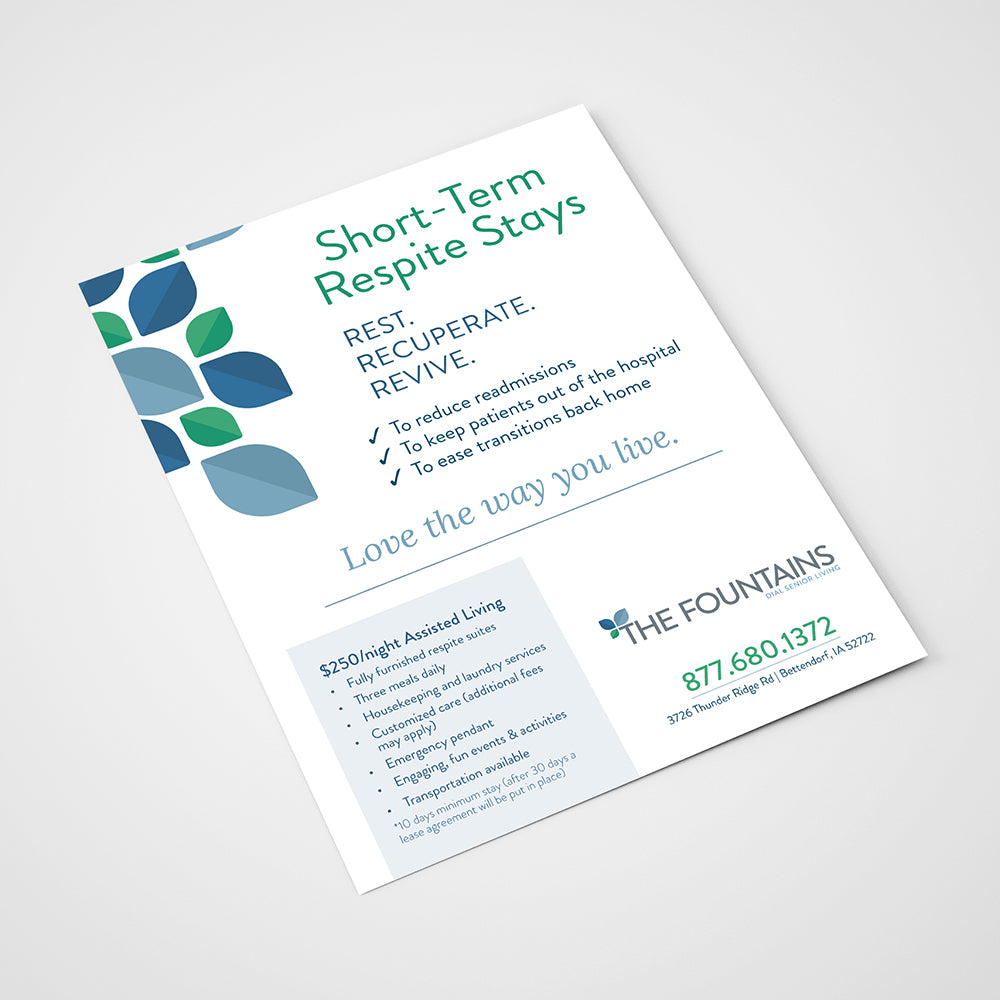 Short Term Respite Stays - The Fountains - 8.5 x 11 Sheets